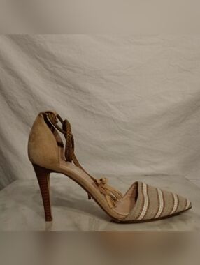 Club Monaco Womens Tan Striped Pointed Toe Stiletto Heels Si…